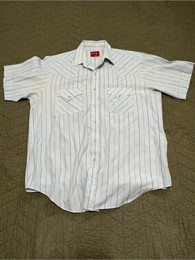 Ely Plains Pearl Snap Western Shirt Men’s L White Blue Stripe